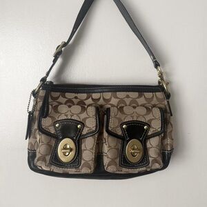 Coach Tan and Black Signature Shoulder Bag